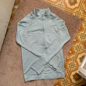 Gymshark ‘Vital’ Seamless 1/2 Zip Long Sleeve (S) - light green marl